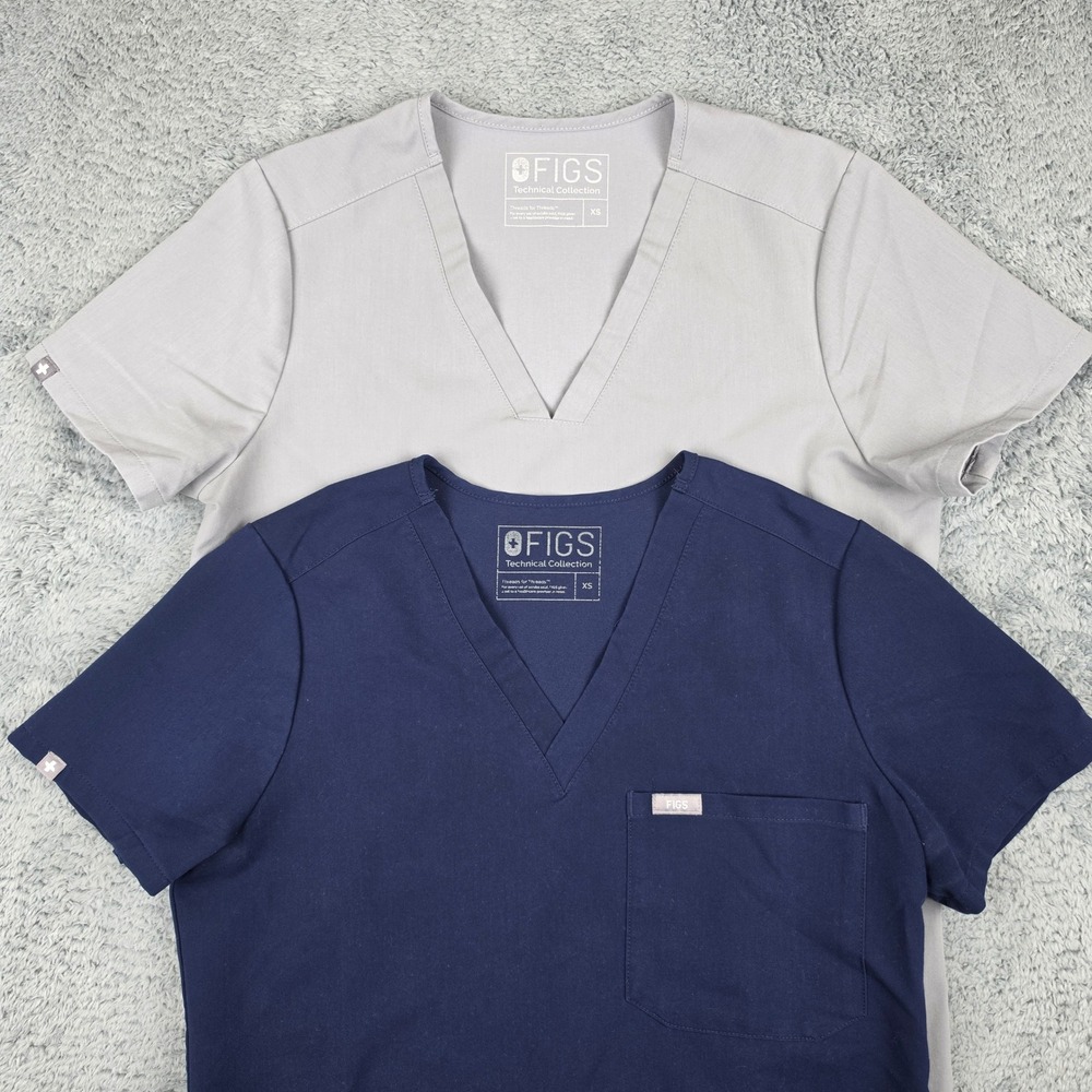 FIGS Scrub Tops Women XS Navy Grey Lot of 2 Casma Catarina Technical Collection